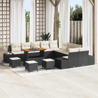 Conjunto de sofá de jardín con cojín 13 pcs Negro y crema