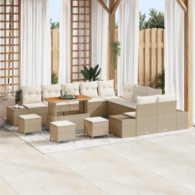 Conjunto de sofá de jardín con cojín 13 pcs Beige y Crema