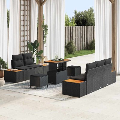 Conjunto de sofá de jardín 8 pcs Negro 90 x 55 x 71 cm