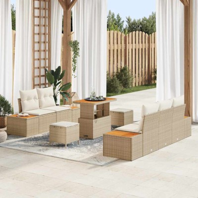 Conjunto de sofá de jardín 8 pcs Beige y Crema 90 x 55 x 71 cm