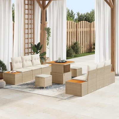 Conjunto de sofá de jardín 9 pcs Beige y Crema 80 x 80 x 71 cm