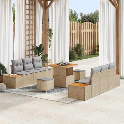 Conjunto de sofá de jardín con cojín 9 pcs Beige y Gris Claro