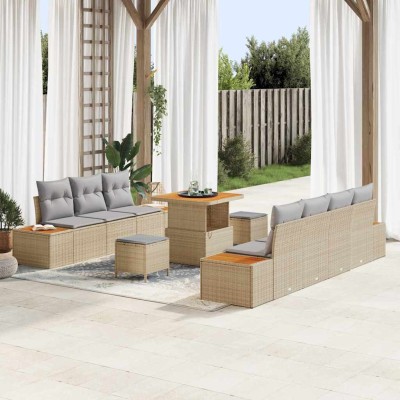 Conjunto de sofá de jardín con cojín 10 pcs Beige y Gris Claro