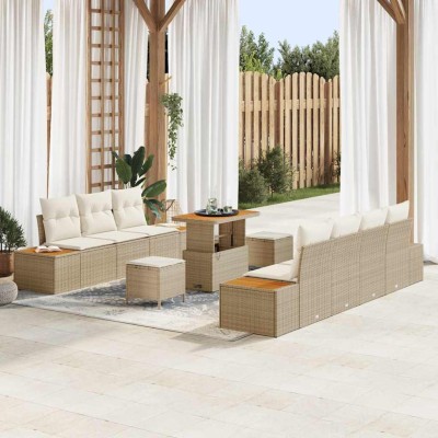 Conjunto de sofá de jardín 10 pcs Beige y Crema 90 x 55 x 71 cm