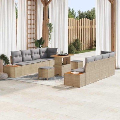 Conjunto de sofá de jardín con cojín 11 pcs Beige y Gris Claro
