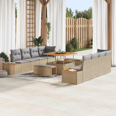 Conjunto de sofá de jardín con cojín 11 pcs Beige y Gris Claro