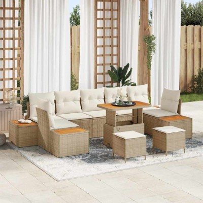 Conjunto de sofá de jardín 10 pcs Beige y Crema 90 x 55 x 71 cm