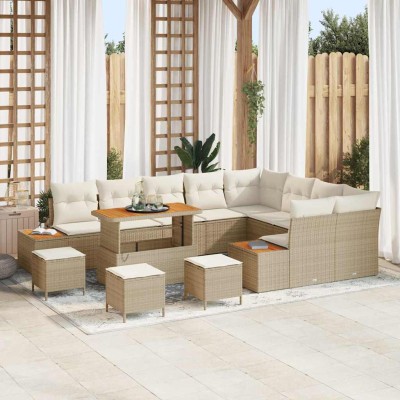 Conjunto de sofá de jardín con cojín 13 pcs Beige Poliratán
