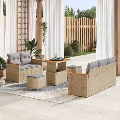 Conjunto de sofá de jardín con cojín 8 pcs Beige Poliratán