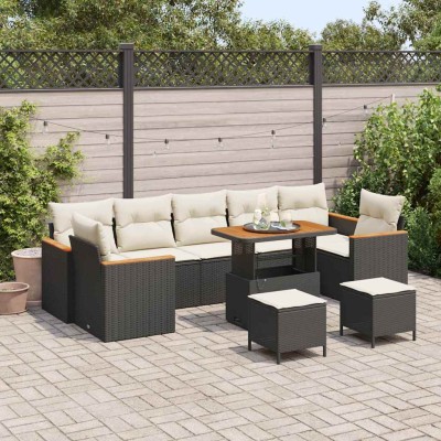 Conjunto de sofá de jardín 10 pcs Negro 90 x 55 x 71 cm
