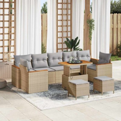Conjunto de sofá de jardín 10 pcs Beige 90 x 55 x 71 cm