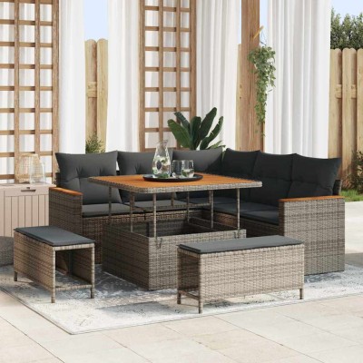 Conjunto de sofá de jardín con cojín 8 pcs Gris Poliratán