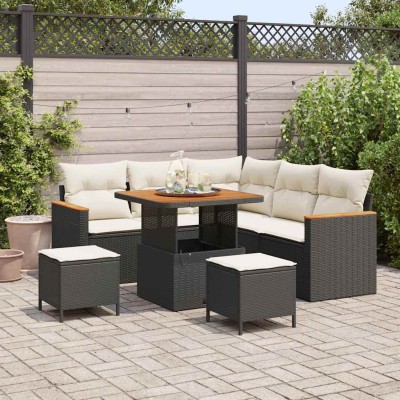 Conjunto de sofá de jardín con cojín 8 pcs Negro Poliratán