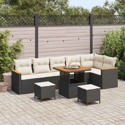 Conjunto de sofá de jardín con cojín 9 pcs Negro Poliratán