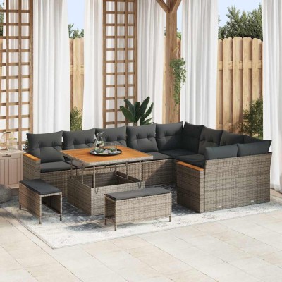 Conjunto de sofá de jardín con cojín 12 pcs Gris Poliratán
