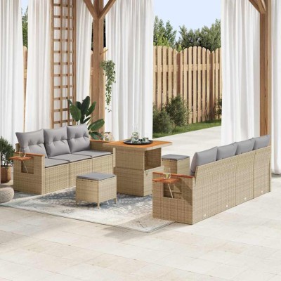 Conjunto de sofá de jardín con cojín 10 pcs Beige Poliratán