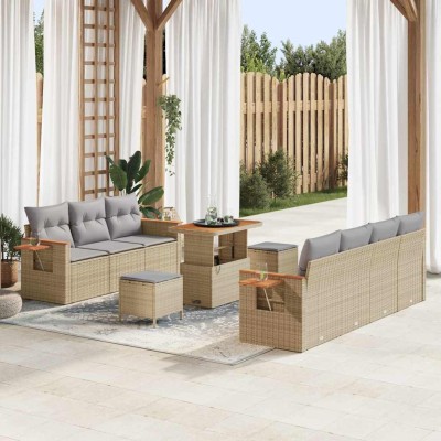 Conjunto de sofá de jardín con cojín 10 pcs Beige Poliratán