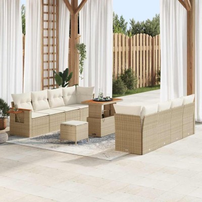 Conjunto de sofá de jardín con cojín 11 pcs Beige Poliratán