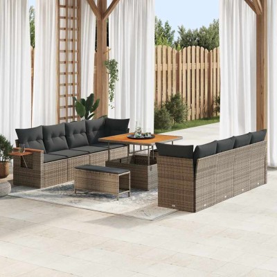 Conjunto de sofá de jardín con cojín 11 pcs Gris Poliratán