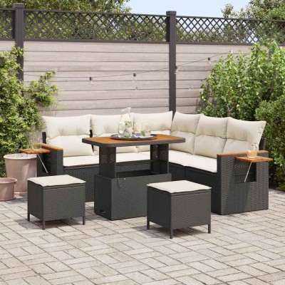 Conjunto de sofá de jardín con cojín 8 pcs Negro Poliratán
