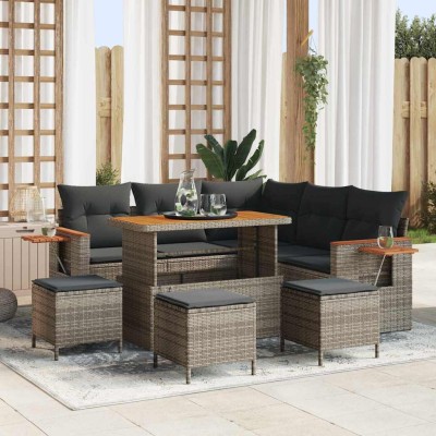 Conjunto de sofá de jardín con cojín 9 pcs Gris Poliratán