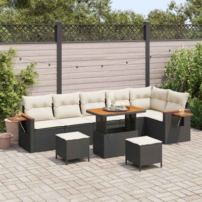 Conjunto de sofá de jardín con cojín 9 pcs Negro Poliratán