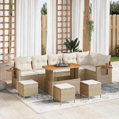 Conjunto de sofá de jardín con cojín 10 pcs Beige Poliratán