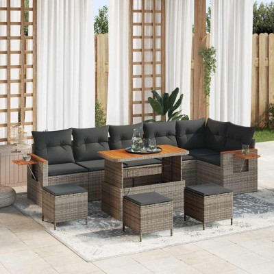 Conjunto de sofá de jardín con cojín 10 pcs Gris Poliratán