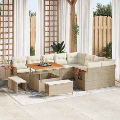 Conjunto de sofá de jardín con cojín 12 pcs Beige Poliratán
