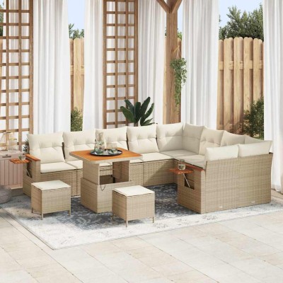 Conjunto de sofá de jardín con cojín 12 pcs Beige Poliratán