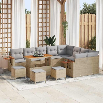 Conjunto de sofá de jardín con cojín 13 pcs Beige Poliratán
