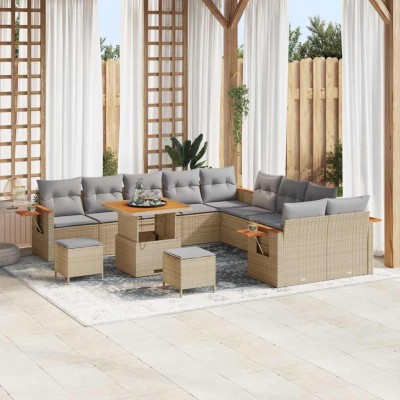 Conjunto de sofá de jardín con cojín 13 pcs Beige Poliratán
