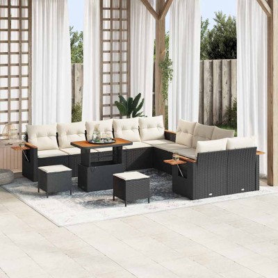 Conjunto de sofá de jardín con cojín 13 pcs Negro Poliratán