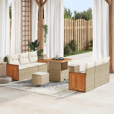 Conjunto de sofá de jardín 9 pcs Beige y Crema 80 x 80 x 71 cm
