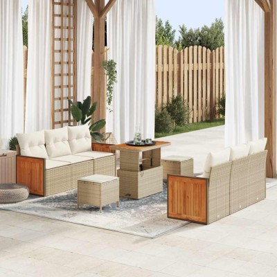 Conjunto de sofá de jardín 9 pcs Beige y Crema 90 x 55 x 71 cm