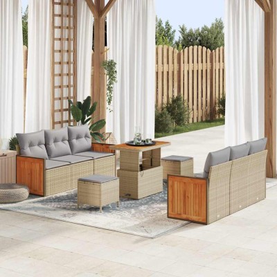 Conjunto de sofá de jardín 9 pcs Beige 90 x 55 x 71 cm