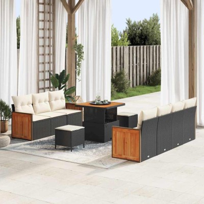 Conjunto de sofá de jardín 10 pcs Negro y crema 80 x 80 x 71 cm