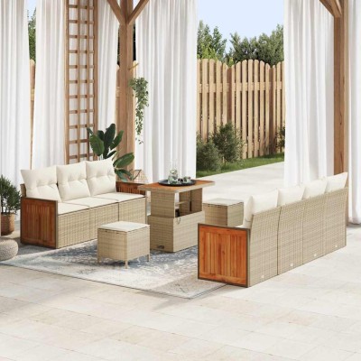 Conjunto de sofá de jardín 10 pcs Beige y Crema 90 x 55 x 71 cm