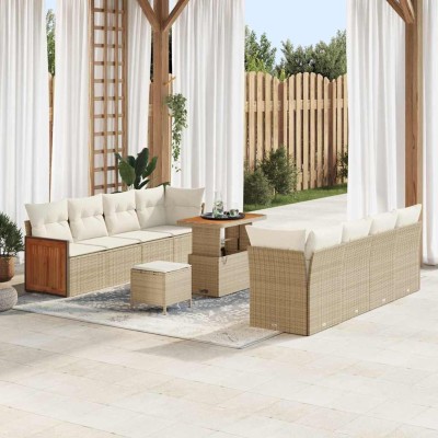 Conjunto de sofá de jardín 11 pcs Beige Crema 90 x 55 x 71 cm