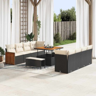 Conjunto de sofá de jardín 11 pcs Negro y crema