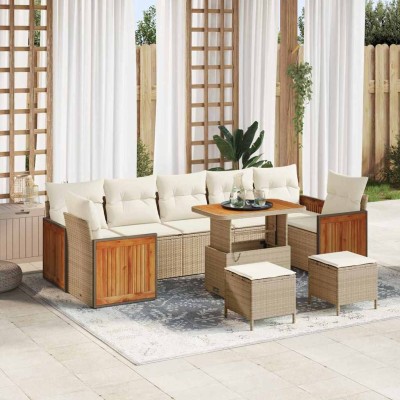 Conjunto de sofá de jardín 10 pcs Beige 90 x 55 x 71 cm