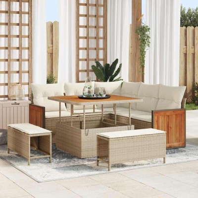 Conjunto de sofá de jardín 8 pcs Beige y Crema