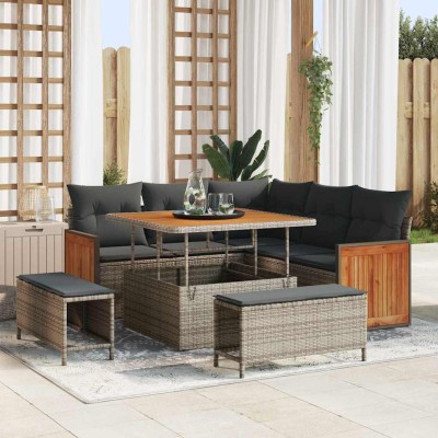 Conjunto de sofá de jardín 8 pcs Gris Gris oscuro