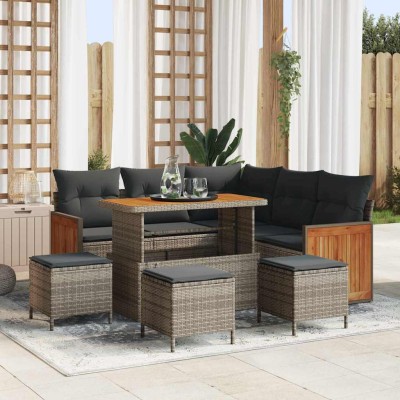 Conjunto de sofá de jardín 8 pcs Gris Gris oscuro