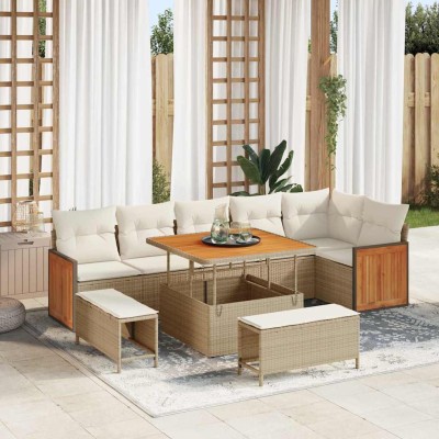 Conjunto de sofá de jardín 9 pcs Beige y Crema