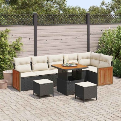 Conjunto de sofá de jardín 9 pcs Negro y crema 80 x 80 x 71 cm