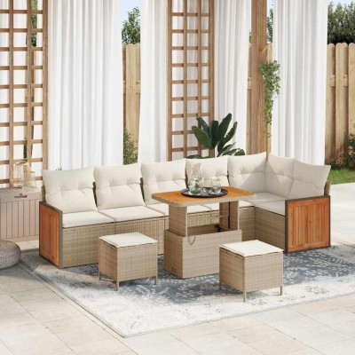 Conjunto de sofá de jardín 9 pcs Beige y Crema 90 x 55 x 71 cm