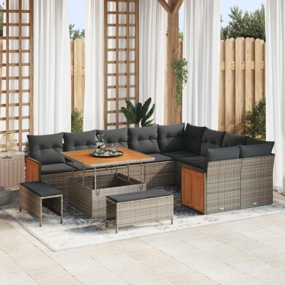 Conjunto de sofá de jardín 12 pcs Gris Gris oscuro