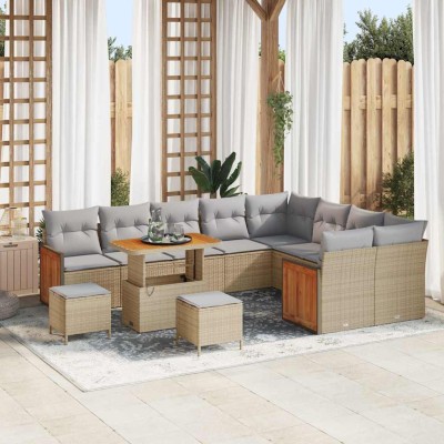 Conjunto de sofá de jardín 12 pcs Beige 90 x 55 x 71 cm