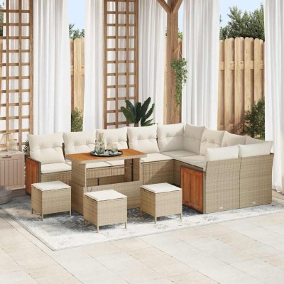 Conjunto de sofá de jardín 13 pcs Beige y Crema